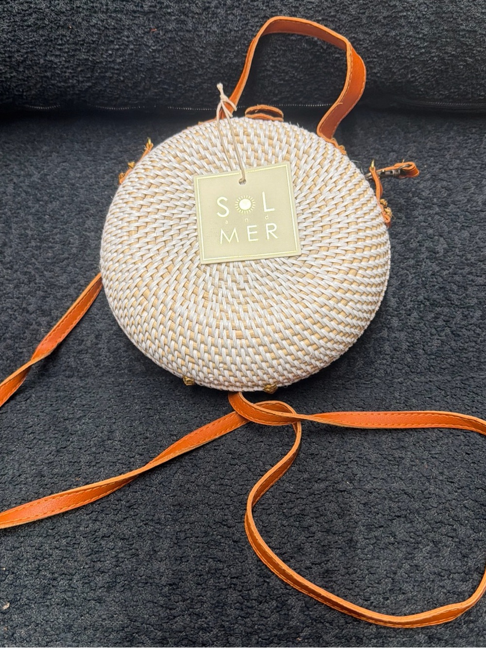 Round Straw Crossbody Bag with Orange Strap